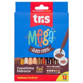 Caneta Hidrocor 12 Cores Tons de Pele Mega Hidro Color Tris