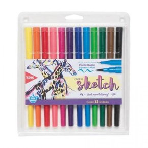 Caneta Hidrocor 12 Cores Duas Pontas Sketch Tris