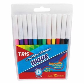 Caneta Hidrocor 12 Cores Ponta Fina Wave Tris