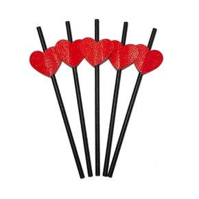 Canudo Vitamina Preto Papel C/ Coração Vermelho Yoss C/ 12un