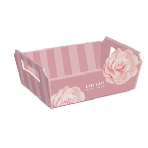Cesta Papel Cartão Méd Rosa Camélia Especial Como Você 27x18,5x9,5cm Cromus