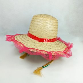 Chapéu De Palha Pink Com Trança Loira Bazar Importadora