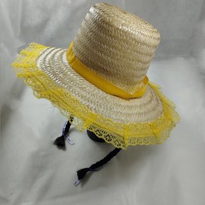 Chapéu de Palha Renda Amarelo com Trança Preta Importado
