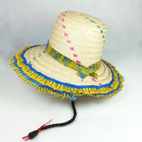Chapéu De Palha Renda Azul E Amarelo