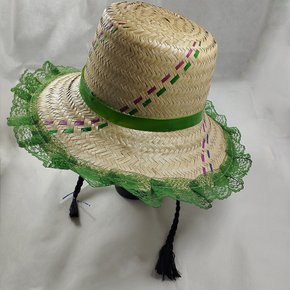 Chapéu de Palha Renda Verde com Trança Preta Importado