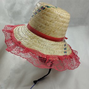 Chapéu de Palha Renda Vermelho com Trança Preta Importado
