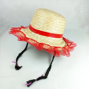 Chapéu De Palha Vermelho Com Trança Preta Bazar Importadora