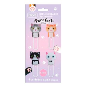 Clips Decorado Purrfect Cats 51mm C/ 04 Unidades Tilibra