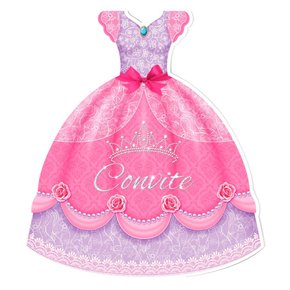 Convite Aniversario Junco Vestido Princesa C/ 8 Un