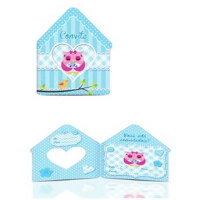 Convite Chá De Bebê Junco Mãe Coruja Azul C06 8un