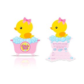 Convite Chá De Bebê Junco Patinho Rosa Cb07 8un