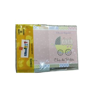 Convite Chá de Bebê Rosa C/ 8 Unidades UltraFest