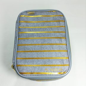 Estojo Box Cinza Claro com Listas e Poá Academié Tilibra