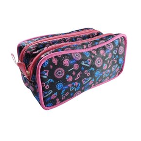 Estojo Duas Divisórias Médio Preto Neon Ac Bag