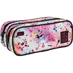 Estojo Duplo Branco e Cores Splashes Academié Tilibra