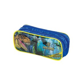 Estojo Escolar Duas Divisórias Azul Dinossauro Raptor BRW