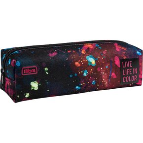 Estojo Médio Preto e Cores Splashes Academié Tilibra