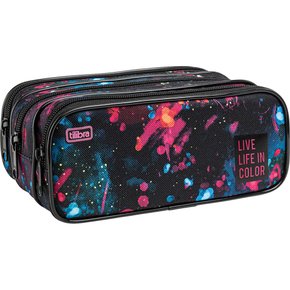 Estojo Triplo Preto e Cores Splashes Academié Tilibra