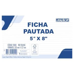Ficha Pautada 5x8 SDOM Pacote com 100 Folhas
