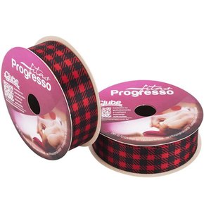 Fita Gorgurão 38 Mm Xadrez Vermelha C/ Preto Egp009tr Cor 008 Rolo C/ 10m Phfit