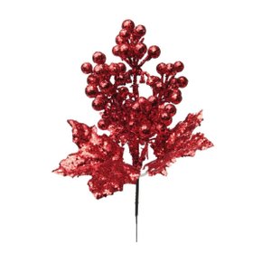 Flor Natalina Cerejinha Vermelha Glitter 1711385 Cromus