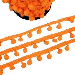 Franja Pompom 1cm Laranja Flúor Venda Por Metro