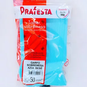 Garfo de Sobremesa Azul Bebê C/50 Unidades Prafesta
