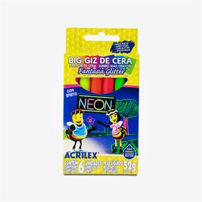Giz De Cera Big Jumbo Glitter Efeito Neon 6 Cores Acrilex
