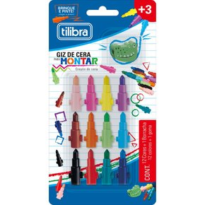 Giz De Cera Curto De Montar 12 Cores Com Borracha Tilibra