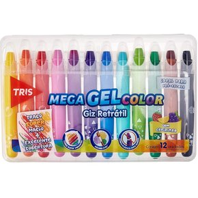 Giz De Cera Jumbo Retrátil Mega Gel 12 Cores Com Cheiro Tris