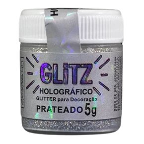 Glitter Comestível Prateado Holográfico Glitz 5g