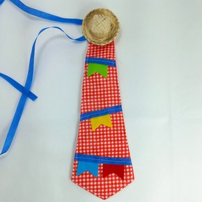 Gravata Junina Tecido com Chapéu Xadrez Vermelho 4 Cabeças