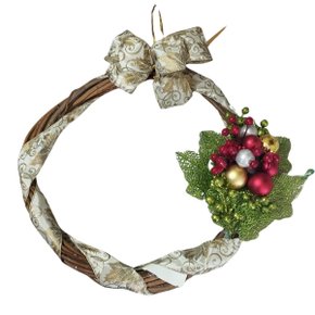 Guirlanda Vime Média Decorada com Laço, Ramos e Bolinhas