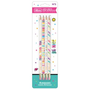 Kit 04 Lápis Grafite Preto Nº2 com Borracha Be Nice Tilibra