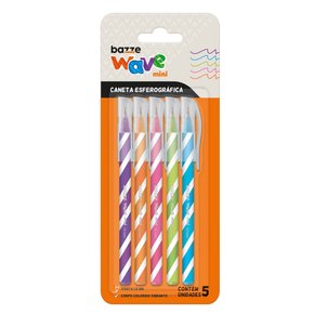 Kit 05 Canetas Esferográficas 1.0mm Mini Wave Bazze
