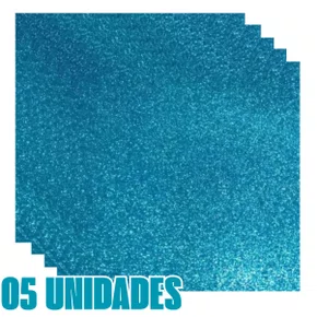 Kit 05 Cartolinas EVA com Glitter Azul Pastel Seller