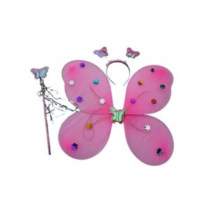Kit Asa Borboleta Saia e Varinha Com Luz Led Cor Sortida ModaMix