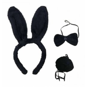 Kit Coelhinha Tiara Gravata E Pompom Preto QFesta
