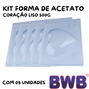 Kit de Formas Acetato Coração Liso 500g Cód.28 com 05 Unidades BWB
