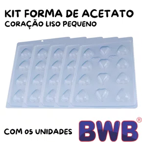 Kit de Formas Acetato Coração Liso Pequeno Cód.25 com 05 Unidades BWB
