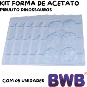 Kit de Formas Acetato Pirulito Dinossauro Cód.9760 com 05 Unidades BWB