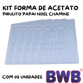 Kit de Formas Acetato Pirulito Papai Noel Chaminé Cód.187 com 05 Unidades BWB