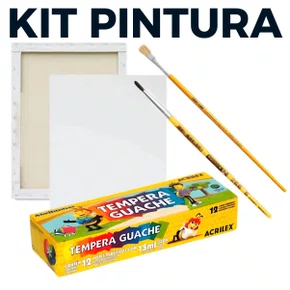 Kit de Pintura com Tela 27x35 + 02 Pinceis + 12 Tinta Guache