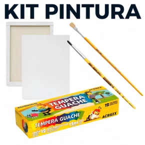 Kit de Pintura com Tela 40x50 + 02 Pinceis + 12 Tinta Guache