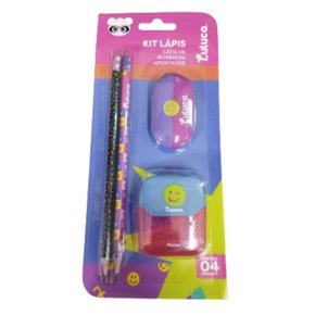 Kit Escolar 2 Lápis Hb + Apontador + Borracha Luluca Cod Lu1206 Sky Paper
