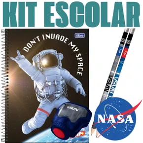 Kit Escolar Caderno + Lápis + Apontador NASA Tilibra