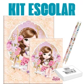 Kit Escolar Cadernos + Lápis + Borracha Amarelo Jolie Tilibra
