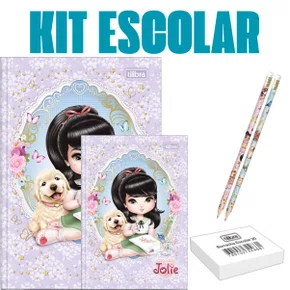 Kit Escolar Cadernos + Lápis + Borracha Lilás Jolie Tilibra