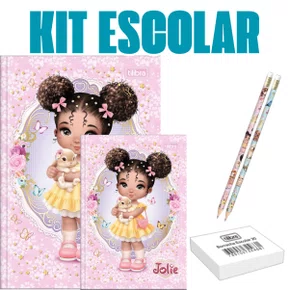 Kit Escolar Cadernos + Lápis + Borracha Rosa Jolie Tilibra