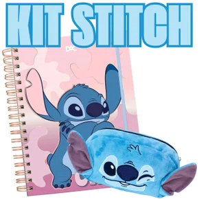 Kit Escolar Stitch Caderno + Estojo Pelúcia DAC